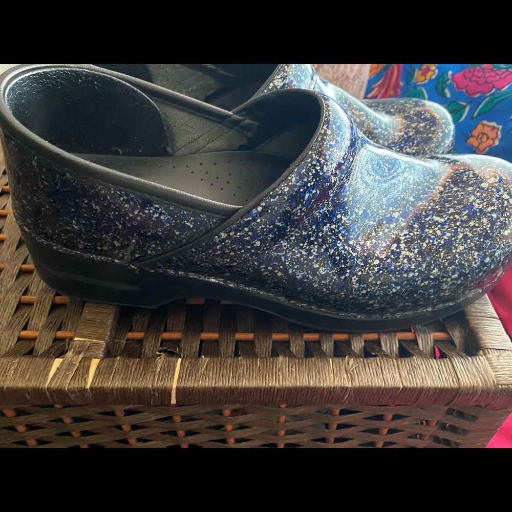 **SOLD**Dansko Overspray Patent Mules/